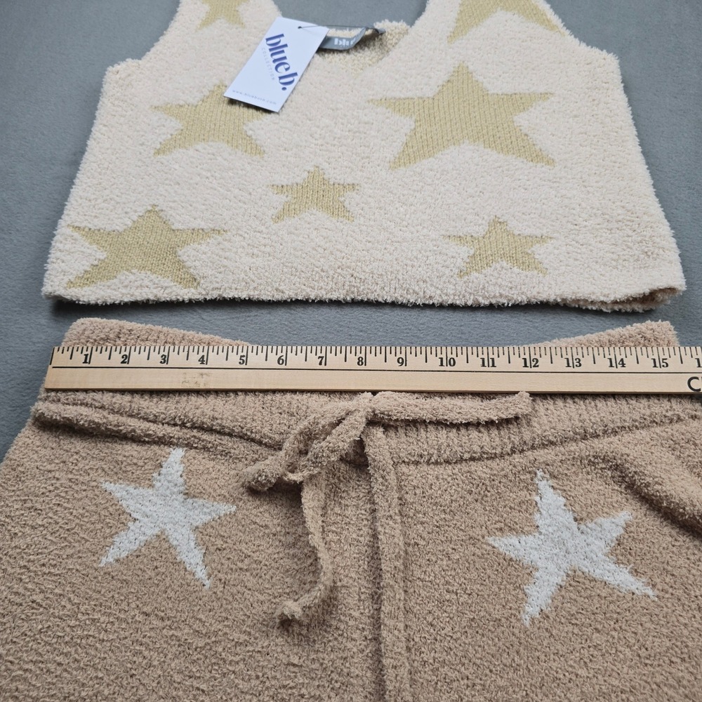 Blue B. Womens Star Print Fuzzy Knit 2 Piece Lounge Set Tan Cream Large 13000SET - Picture 4 of 11
